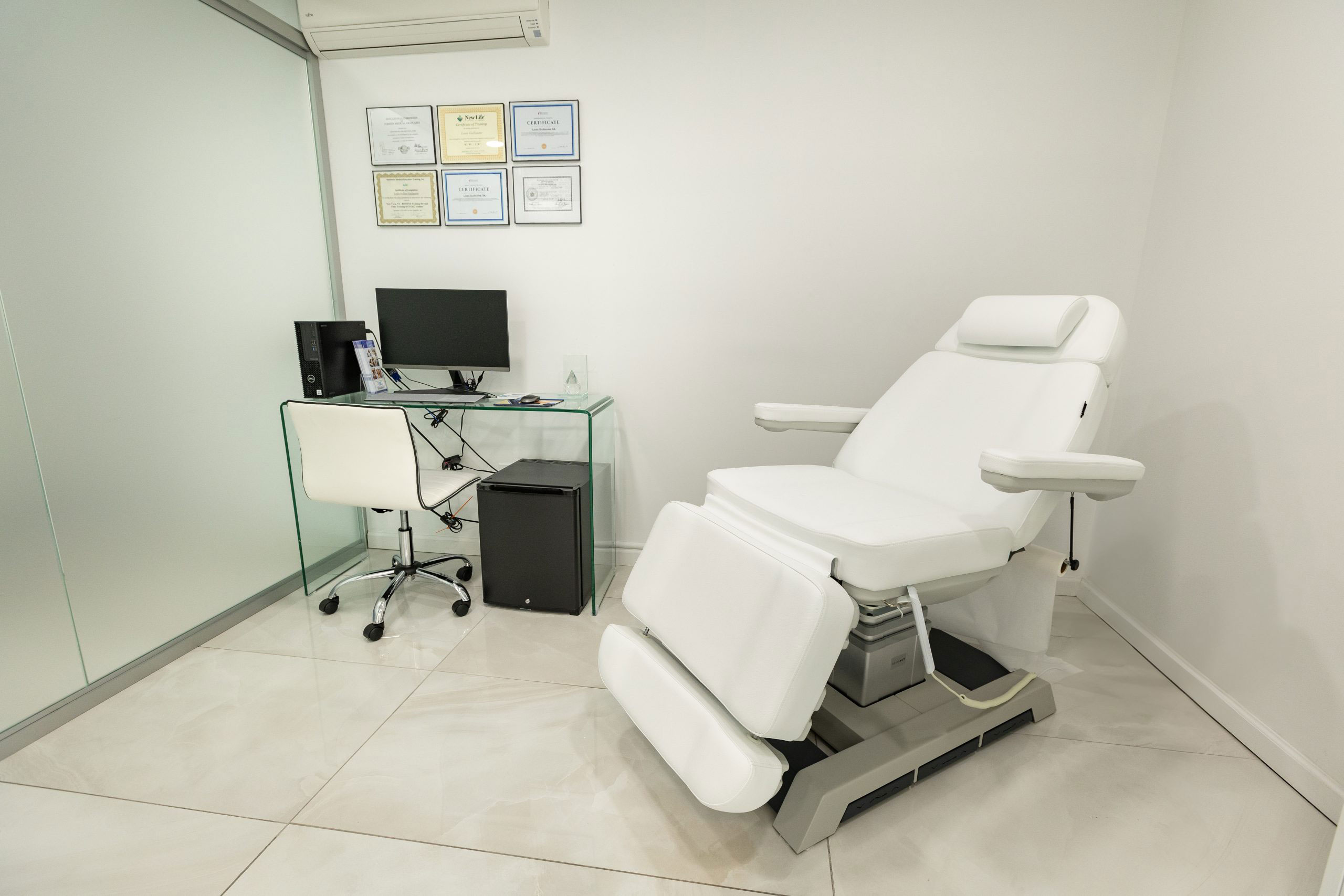 An image depicting a modern dental chair within a professional office setting.